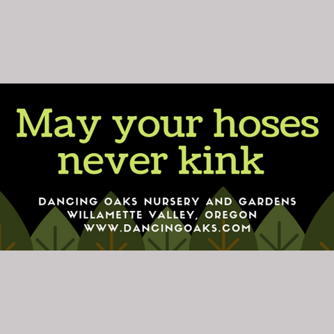 Sticker ~ Bumper Sticker - "May your hoses never kink" ~ Dancing Oaks Nursery and Gardens ~ Retail Nursery ~ Mail Order Nursery